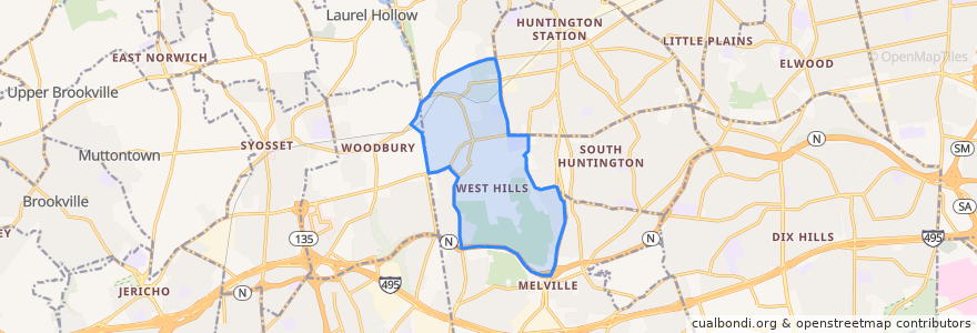 Mapa de ubicacion de West Hills.