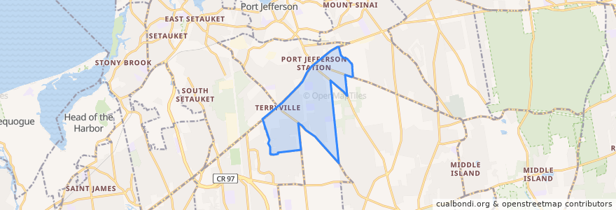 Mapa de ubicacion de Terryville.