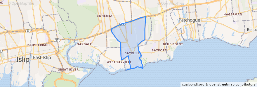 Mapa de ubicacion de Sayville.