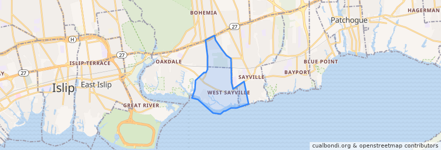 Mapa de ubicacion de West Sayville.