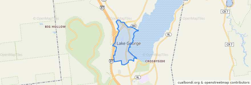 Mapa de ubicacion de Lake George Village.