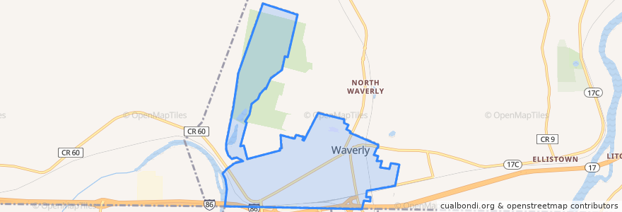 Mapa de ubicacion de Waverly.