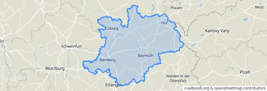 Mapa de ubicacion de Oberfranken.