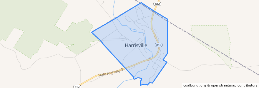 Mapa de ubicacion de Harrisville.