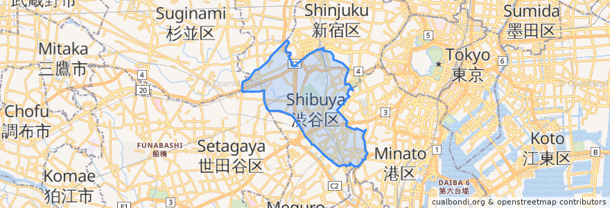 Mapa de ubicacion de 渋谷区.