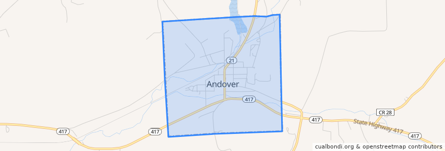 Mapa de ubicacion de Andover.