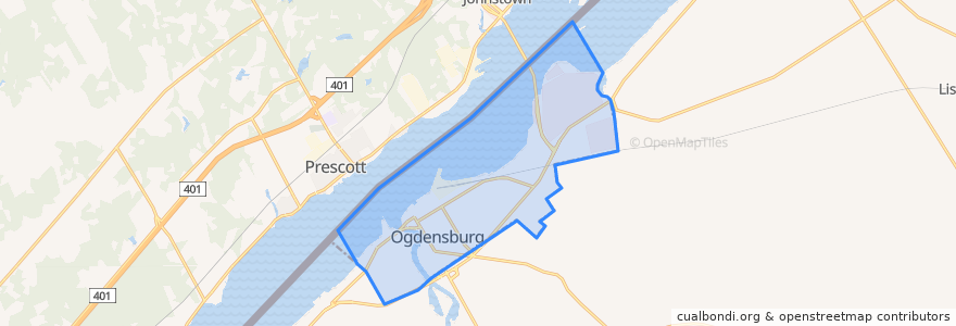 Mapa de ubicacion de Ogdensburg.