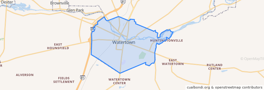 Mapa de ubicacion de Watertown.