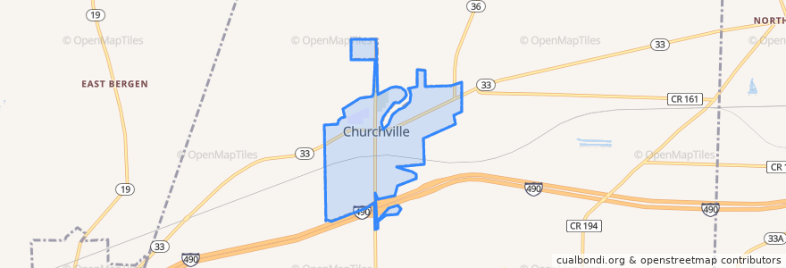 Mapa de ubicacion de Churchville.