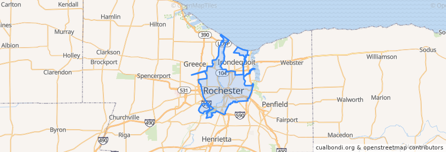 Mapa de ubicacion de Rochester.