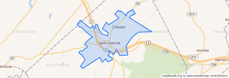 Mapa de ubicacion de Chester.