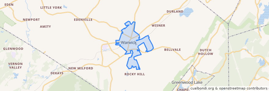 Mapa de ubicacion de Warwick.