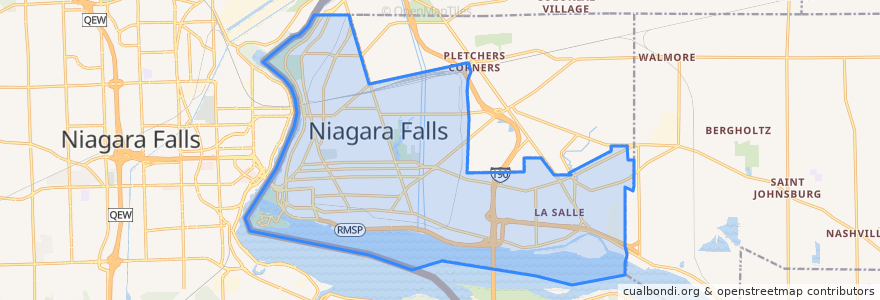 Mapa de ubicacion de Niagara Falls.