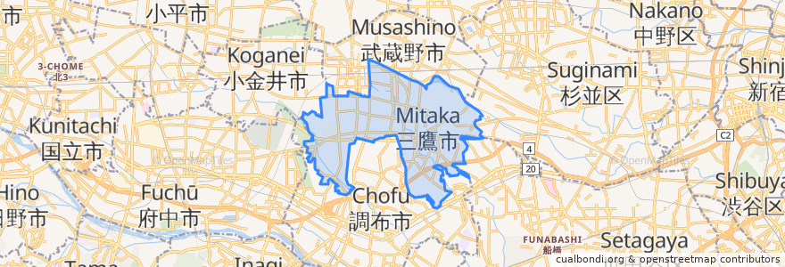 Mapa de ubicacion de 三鷹市.