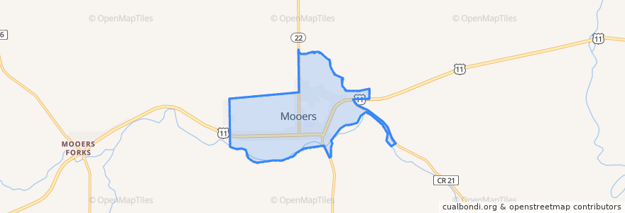 Mapa de ubicacion de Mooers.