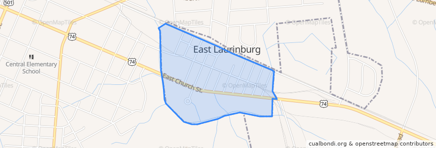 Mapa de ubicacion de East Laurinburg.