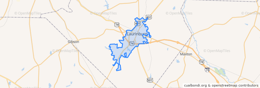 Mapa de ubicacion de Laurinburg.