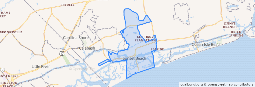 Mapa de ubicacion de Sunset Beach.