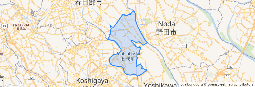 Mapa de ubicacion de 松伏町.