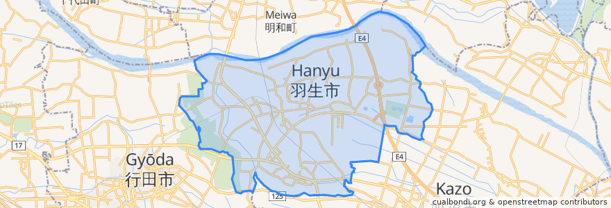 Mapa de ubicacion de 羽生市.