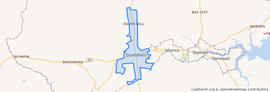 Mapa de ubicacion de Grantsboro.