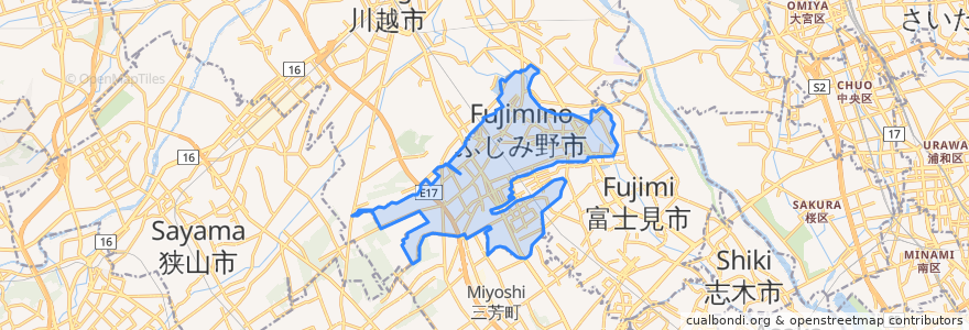 Mapa de ubicacion de ふじみ野市.