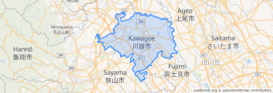 Mapa de ubicacion de 川越市.