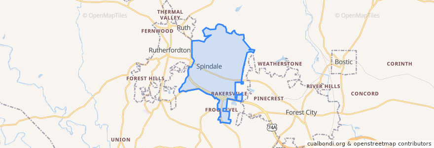 Mapa de ubicacion de Spindale.