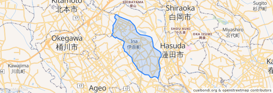 Mapa de ubicacion de 伊奈町.