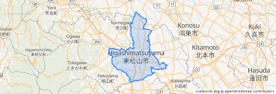 Mapa de ubicacion de 東松山市.