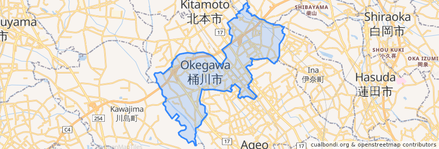 Mapa de ubicacion de 桶川市.