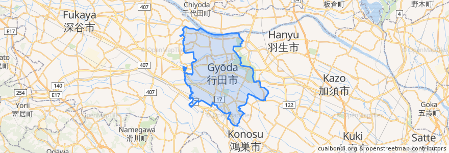 Mapa de ubicacion de 行田市.