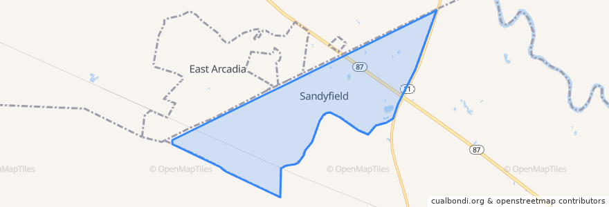 Mapa de ubicacion de Sandyfield.
