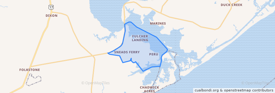 Mapa de ubicacion de Sneads Ferry.