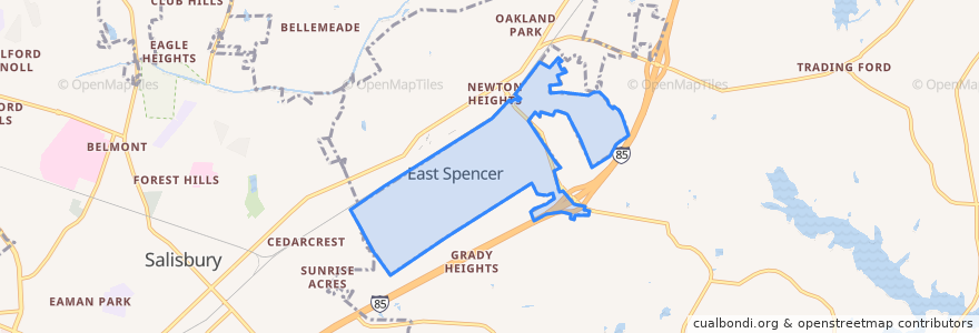 Mapa de ubicacion de East Spencer.