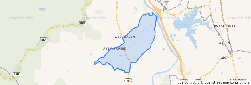 Mapa de ubicacion de Avery Creek.