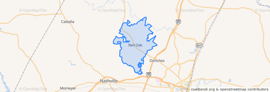 Mapa de ubicacion de Red Oak.