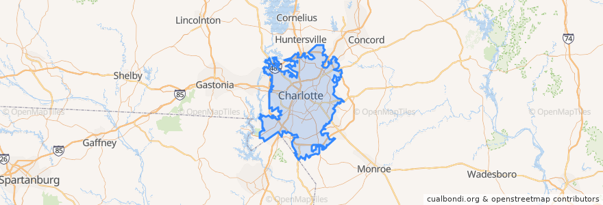 Mapa de ubicacion de Charlotte.