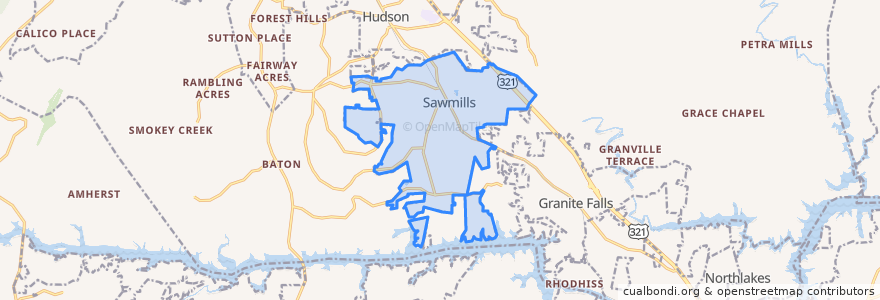 Mapa de ubicacion de Sawmills.