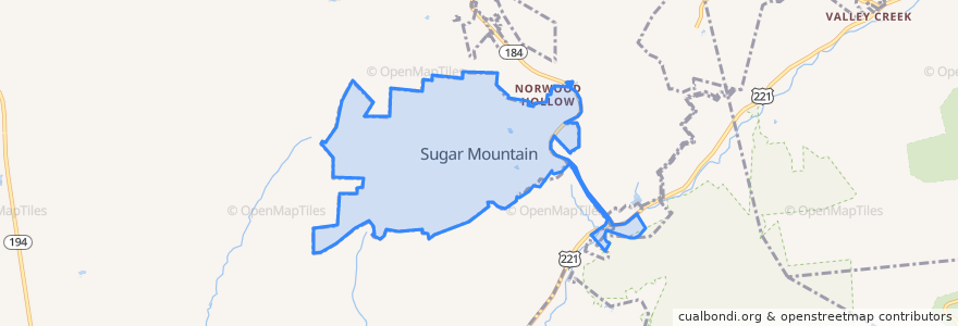 Mapa de ubicacion de Sugar Mountain.