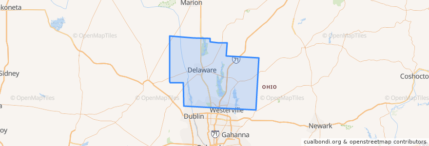 Mapa de ubicacion de Delaware County.