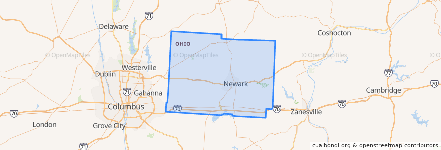 Mapa de ubicacion de Licking County.