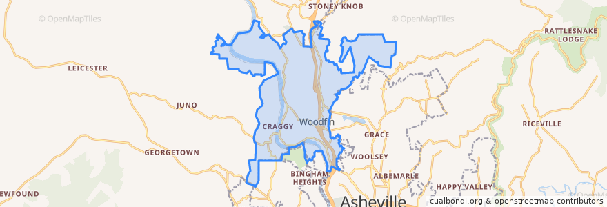 Mapa de ubicacion de Woodfin.