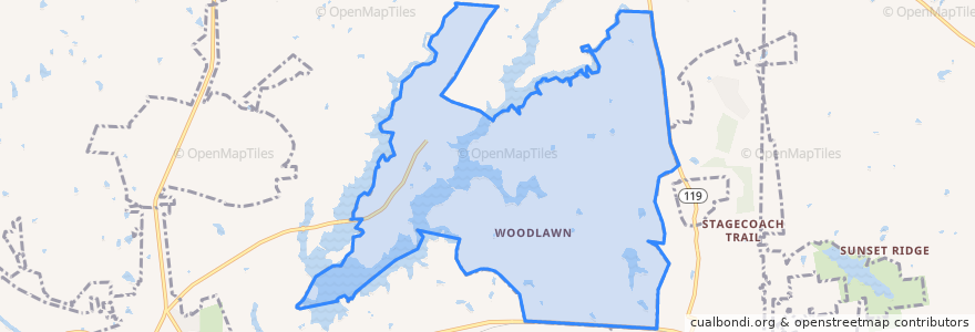 Mapa de ubicacion de Woodlawn.