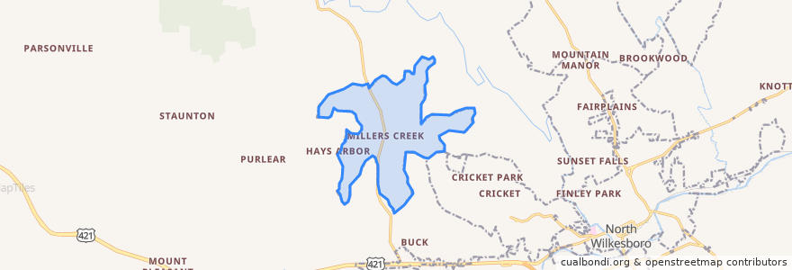 Mapa de ubicacion de Millers Creek.
