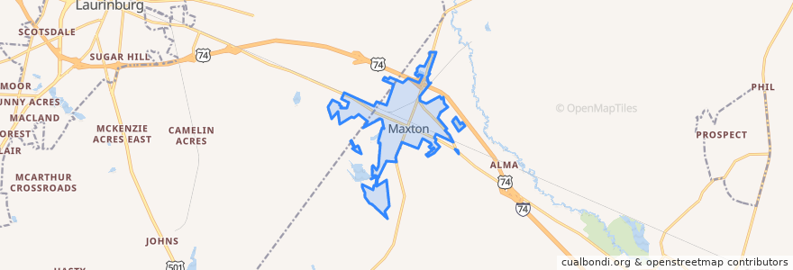 Mapa de ubicacion de Maxton.