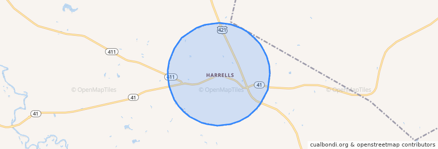Mapa de ubicacion de Harrells.