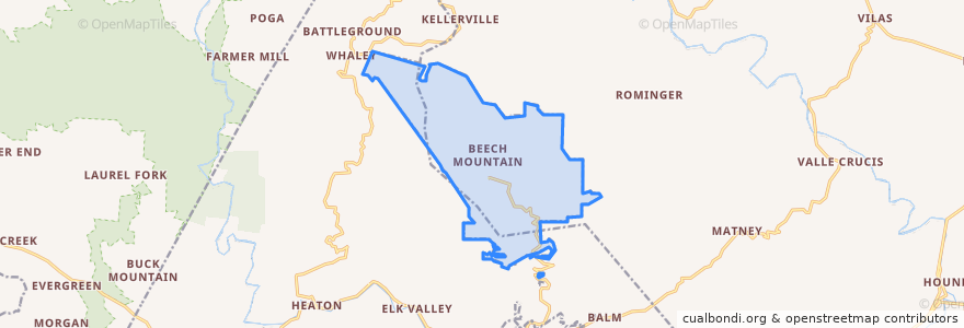 Mapa de ubicacion de Beech Mountain.