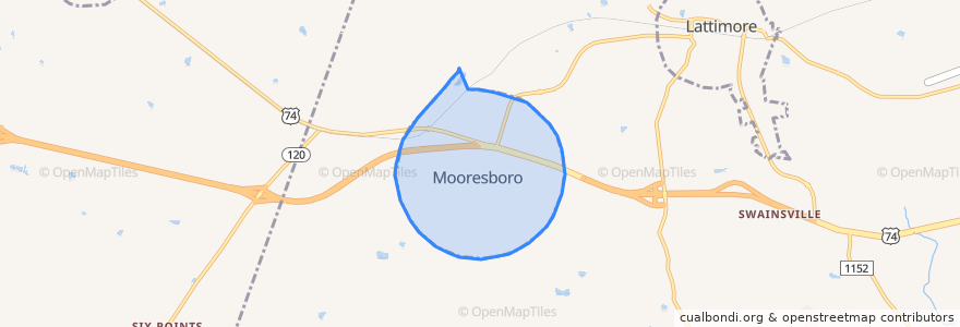 Mapa de ubicacion de Mooresboro.
