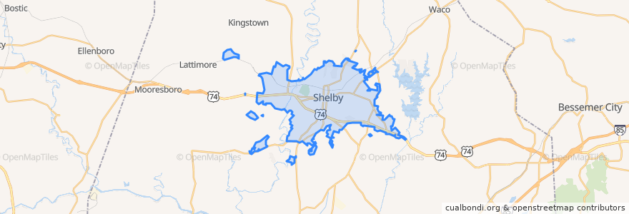 Mapa de ubicacion de Shelby.